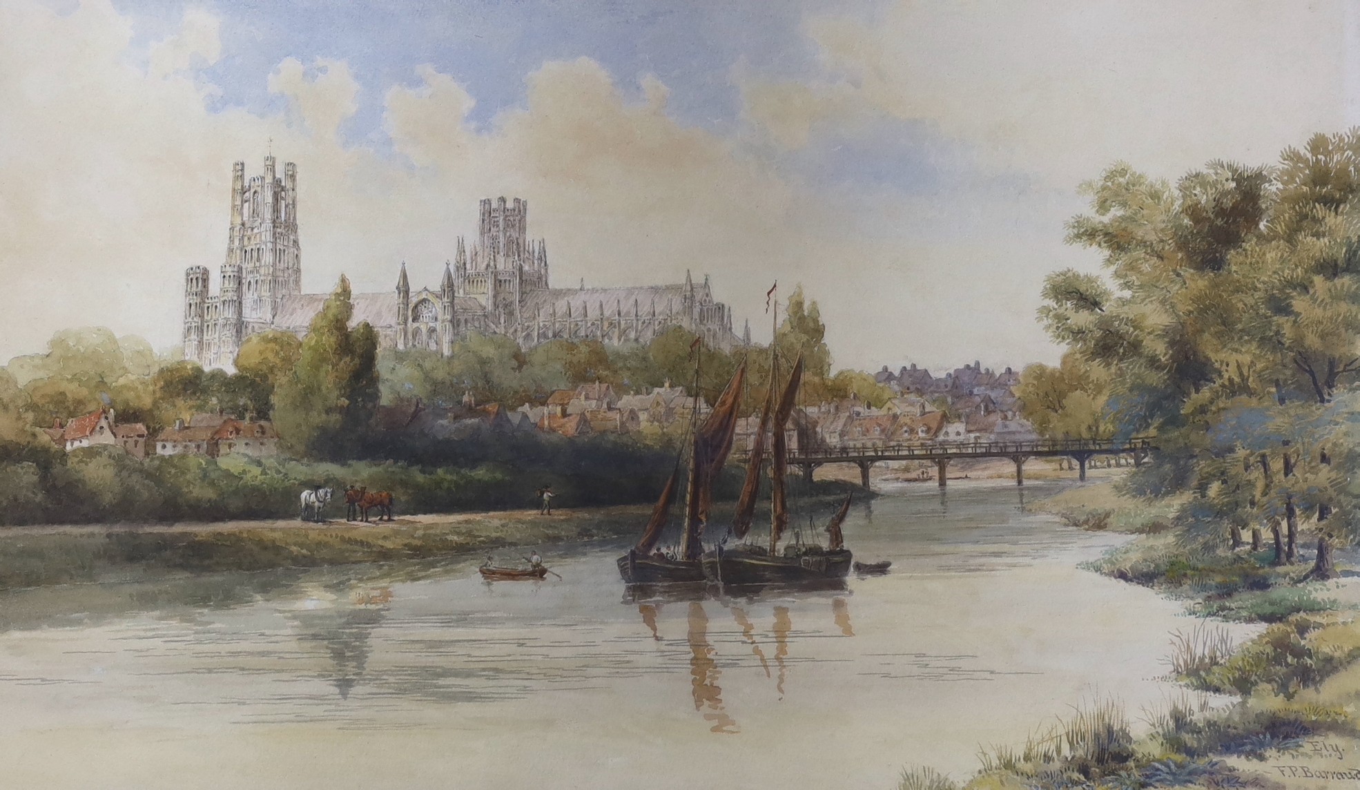 Francis Philip Barraud (1824-1901), watercolour, Ely Cathedral, signed, 31 x 54cm